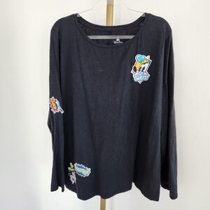 Disney Parks Mickey & Friends Patch Tee Womens Size XXL Black Long Sleeve